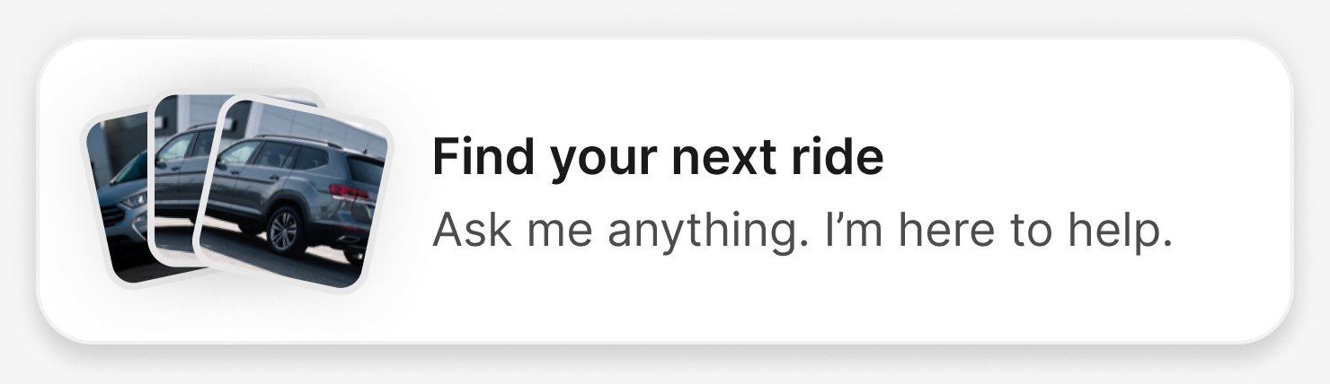A nudge above the chat launcher on a dealership home page reading 