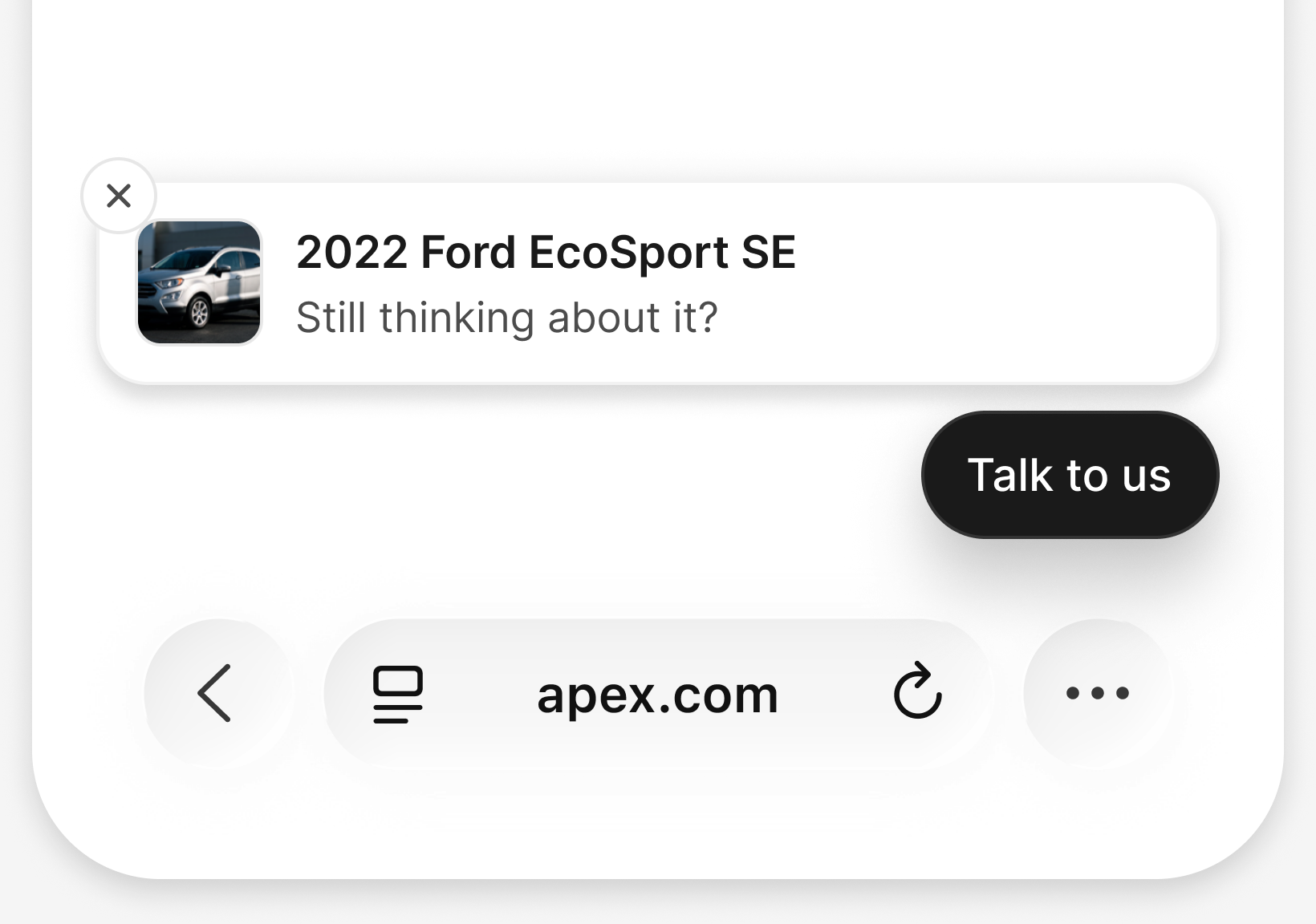The foot of a mobile browser showing a nudge above a Talk to us button, over the site address bar
