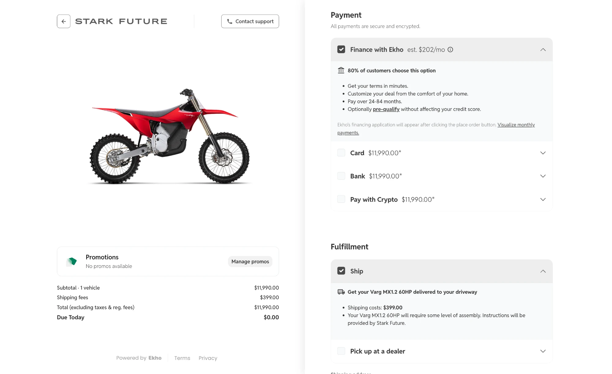 Stark Future online checkout powered by Ekho