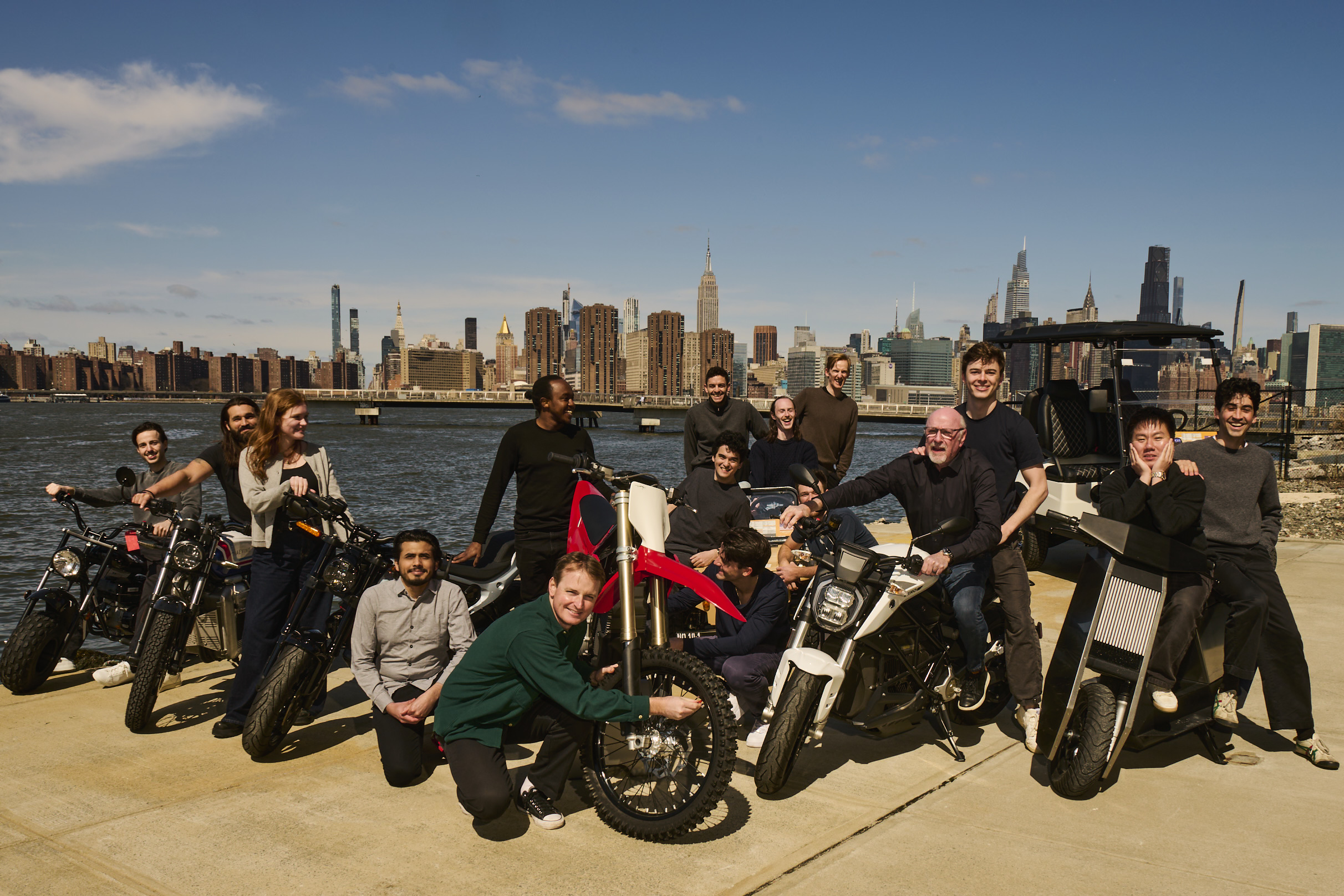 Team photo with motorcycles at the Brooklyn waterfront